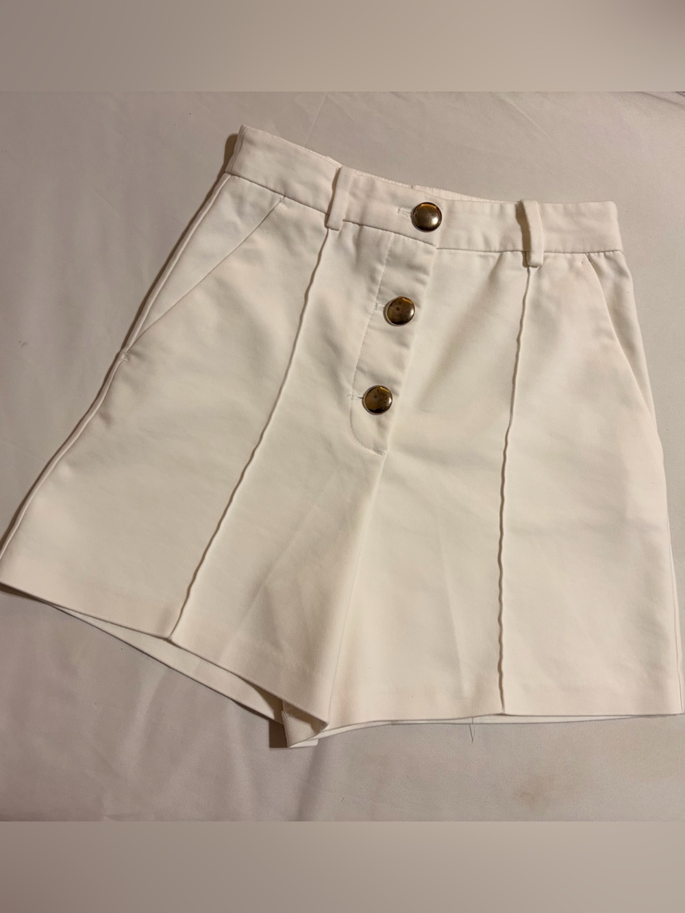 Zara White High-Rise Button-Front Shorts